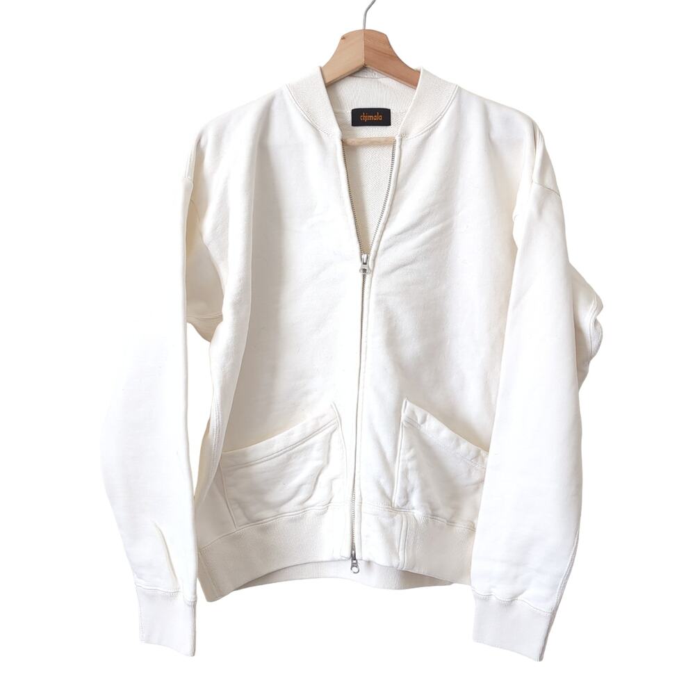 Chimala Full Zip Sweatshirt 100% Cotton White Made in Japan XS Reverse Weave EUC